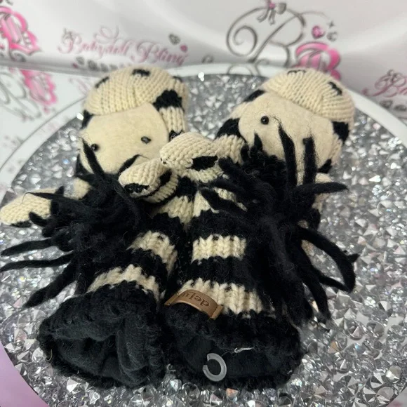 Delux mittens zebra wool thick warm animal puppet style cute winter gloves y2k - Picture 5 of 15